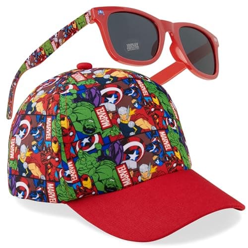 Image of Marvel Spiderman Sunglasses Baseball Cap Set for Kids Adjustable Summer Sun Hat UV400 Kids Holiday Travel Essentials (Red/Multi)