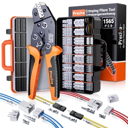 Image of Preciva Crimping Tool for Dupont, 0.08-1.5mm² Ratchet Crimp Pliers with 1565Pcs Wire Connectors, AWG28-16 Crimper Tool for ATX/EPS/PCIE/SATA Cable Terminals
