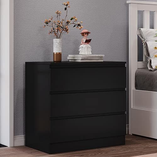 Image of Panana Wooden 3/4/5/6 Chest of Drawers with Metal Runners Modern Bedside Storage Cabinet for Living Room Hallway Bedroom (Black, 3 Drawer Chest)