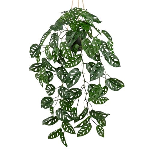 Image of Arborus 37" Artificial Hanging Plant Indoors 94cm Faux Monstera Adansonii Leaves in Pots Fake Green House Plants Decorative Artificial Plants for Bedroom Bathroom Shelf Office Garden Home Decor