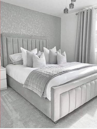 Image of Ottoman Diana Border Plush Velvet Upholstered Bed Frame (SILVER, Double)