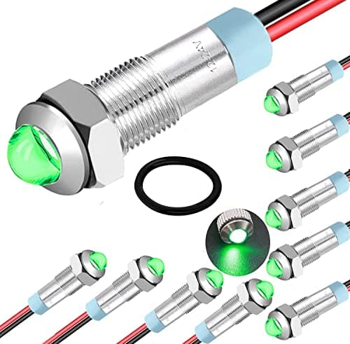 Image of RUNCCI-YUN 10pcs 6mm 1/4" 12-24V Waterproof LED Metal Indicator Light,LED Warning Light Panel Mount Indicator Power Indicator Dash Light, for Car Truck Boat (Green)