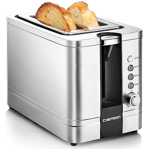 Image of Chefman 2 Slice Toaster, 7 Shade Settings, Stainless Steel, 2 Slice with Extra-Wide Slots, Thick Bread and Bagel Toaster, Reheat, Defrost, Cancel, Lift Lever, Removable Crumb Tray