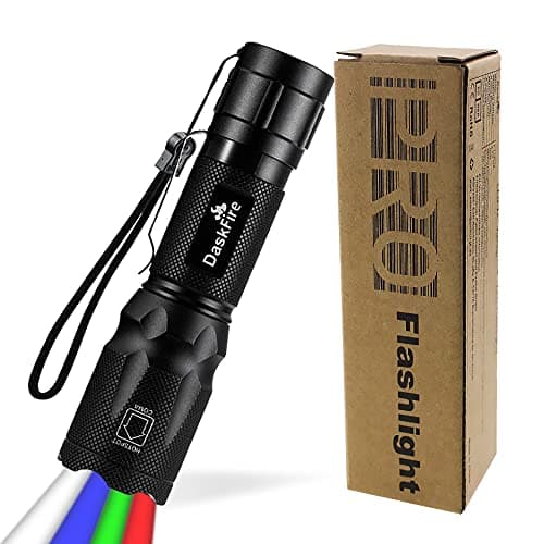 Image of DaskFire 4 in 1 LED Torch Super Bright 900 Lumen Red & Green Light Blue Light Multifunctional Handheld Flashlight Adjustable Focus Waterproof Pocket Torch for Camping Outdoor