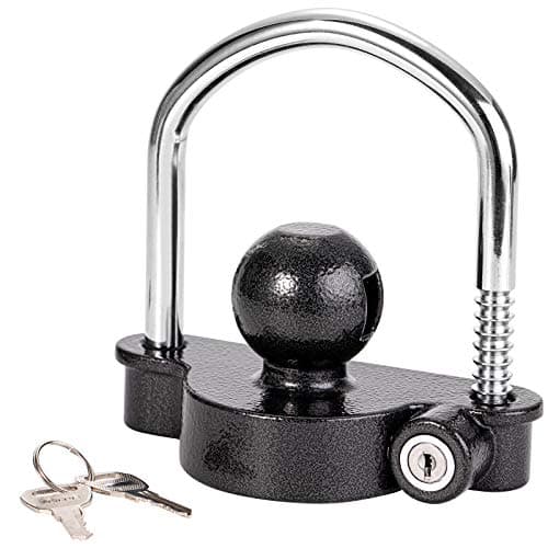 Image of CZC AUTO Trailer Hitch Lock Universal Tow Ball Coupler Security Kit Heavy Duty Anti-Theft Protection for Trailer Caravan Horsebox, 2 Keys, Black