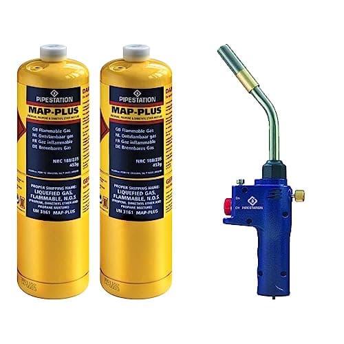 Image of Super Instant Fire TT2000 Blow Torch and 2 x Mapp+ Gas Cylinder | Blowtorch & Map Gas Canisters for Soldering Brazing Thawing Heat Treatment | Mapp Plus Blow Torch Plus Map+ Included | by Pipestation