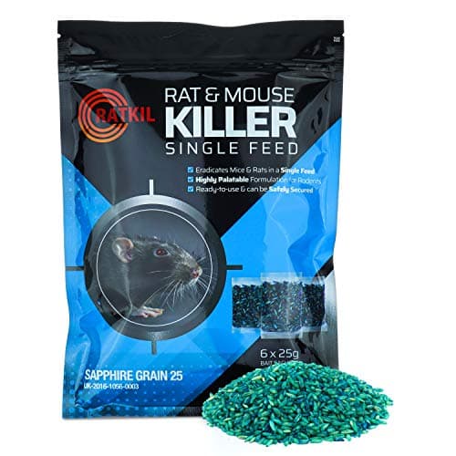 Image of RatKil Rat Poison (6 x25g) Rat Bait & Mouse Poison Grain - Strongest Maximum Strength Rodent Killer - Fast Acting, All Weather, Single Feed Bait Sachets