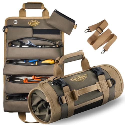 Image of The Ryker Bag Tool Organizer - Small Bag With Detachable Pouches, Heavy Duty Roll Up Organizer: 6 Pouches - Gifts for Dad, for Mechanic, Electrician & Hobbyist