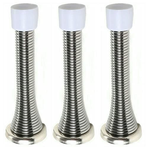 Image of 3 x fiXte Wall Mounted Chrome Spring Door Stop Sprung Stopper Skirting Board Buffer