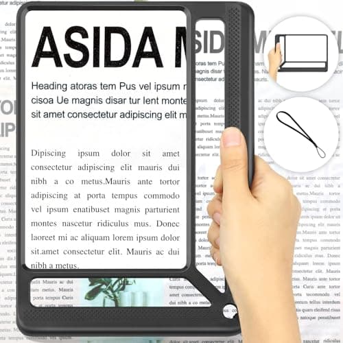 Image of Tobegiga 5X Full Page Magnifying Glass for Reading, Lightweight Rectangular Magnifier Provides Large Book Page Viewing Area, Upgraded Handheld Magnifier for Reading Small Prints for Seniors Low Vision