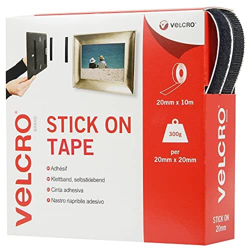 Image of VELCRO Brand, Stick On Tape Cut-to-Length, Strong Hook & Loop Self Adhesive Sticky Tape, Perfect for Room Décor & Home, Office, Garage Use, Black, 20mm x 10m