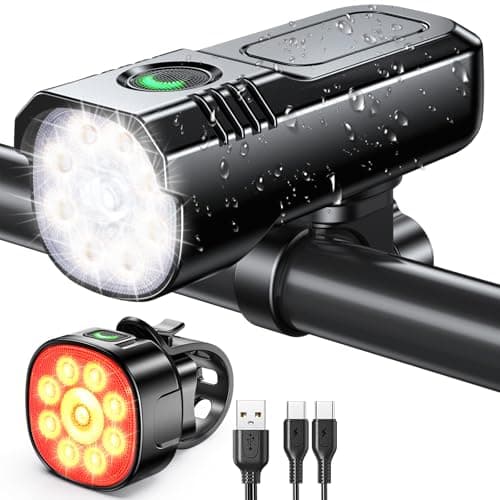 Image of ISEYOU Bike Lights Front and Back, Super Bright Bicycle Lights USB Rechargeable, 8+7 Lighting Modes, Fast Charging, IP65 Waterproof Bike Light Set for Night Riding/Camping/Mountain