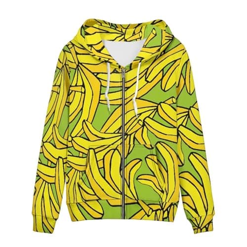 Image of Cumagical Yellow Banana Print Zip Up Hoodies Womens Funny Graphic Sweatshirts Hoodies Cute Zip Long Sleeve Tops Teen Girls Fall Y2K Clothes