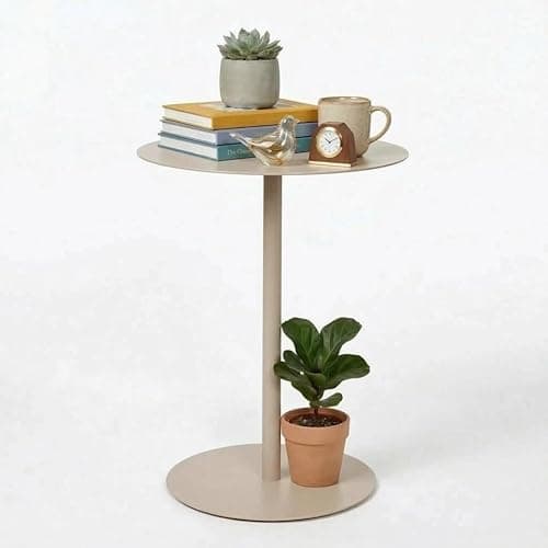 Image of URBNLIVING 35cm Round Side Table – Compact End Table for Sofa, Bedside, Living Room, Bedroom, Laptop & Coffee (Taupe)
