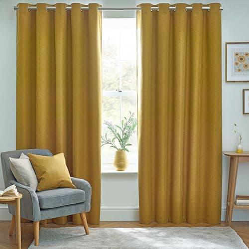 Image of furn. Dawn Textured Blackout Eyelet Curtains – Thermal Lined Pair (Mustard - Width 229 x Drop 183cm)