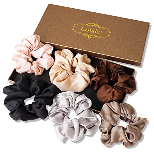 Image of Lolalet Scrunchies for Women Girls, Satin Hair Scrunchies Softer Than Silk Hair Ties, Big Scrunchy Ponytail Holder with Elastic Hair Bands for Thick Thin Curly Hair -6 Pack, Style A