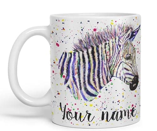 Image of Vixar Personalised with Your Text Zebra Wildlife Animals Art Coloured Ceramic Mug Cup Gift 330ml 11oz Custom Work Office Tea Coffee (White)