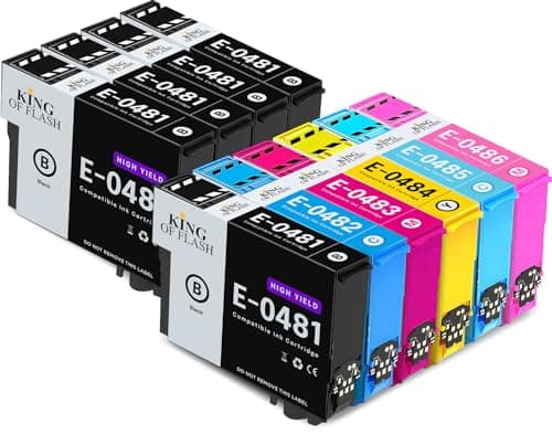 Image of KING OF FLASH 1 Full Set + 4 Black Compatible Printer Ink Cartridges For Epson T0487+T0481-1 x Cyan, 1 x Magenta, 1 x Yellow, 1 x Black, 1 x Light Cyan, 1 x Light Magenta + 4 x Black