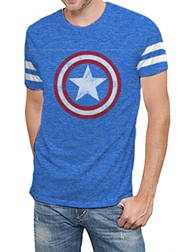 Image of Marvel Captain America Shield Logo Men's Royal Blue Varsity T-Shirt | Avengers Infinity War Edition