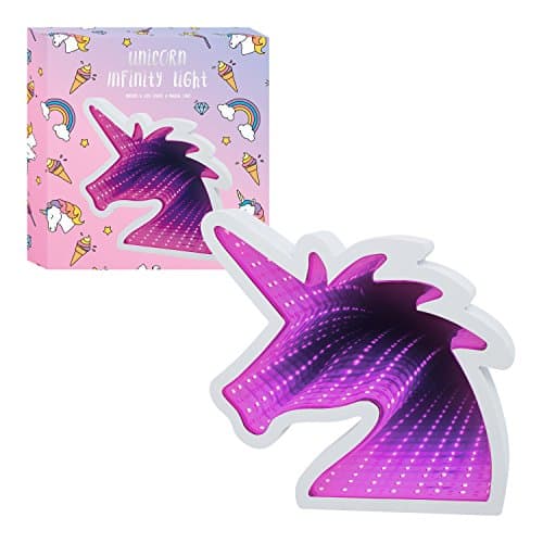 Image of Global Gizmos Unicorn Infinity Mirror Light - Decorative Mood Tunnel Light with Purple/Pink LED's