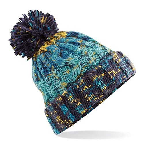 Image of Beechfield Unisex Adults Corkscrew Knitted Pom Beanie Hat, Multicolour (Marine Splash 000), One (Size:One Size)