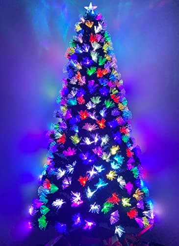 Image of Asinse 6ft Fiber Optic Artificial Christmas Tree, LED Pre-Lit Xmas Tree with Topper and Multicolor Flower Lights, Automatic Colour Changing Tree, Holiday Home Xmas Decoration (6FT/180CM, Type 2)