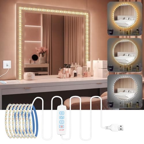 Image of URAQT LED mirror - dimmable, 3 colors, 9 levels, for dressing table and makeup, 2 m