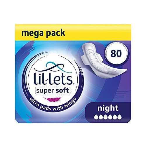 Image of Lil-Lets Super Soft Ultra Thin Period Pads-80 Count, Night Absorbency, with Wings, (Packs of 8) 10 Pads-Bulk Pack, Very Heavy Flow for Nightime, Unscented, Extra Long Sanitary Towels
