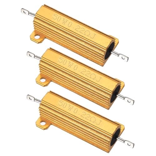 Image of PATIKIL 50W 0.22 Ohm Aluminum Shell Resistor, 3Pcs Aluminum Housing Resistor, 5% Tolerance Wirewound Resistors Screw Tap Chassis Mounted, Golden