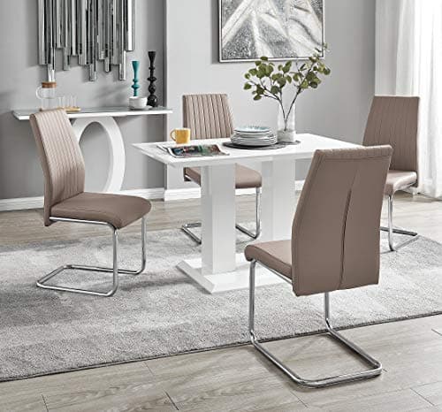 Image of Furniturebox UK Imperia Modern White High Gloss Dining Table and 4 Lorenzo Chrome Leather Dining Chairs Set (Table + 4 Cappuccino Grey Lorenzo)
