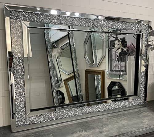 Image of Fabulous Mirrors - Gatsby Crystal Diamond Silver Bevelled Wall Mirror 120cm x 80cm (120cm x 80cm)