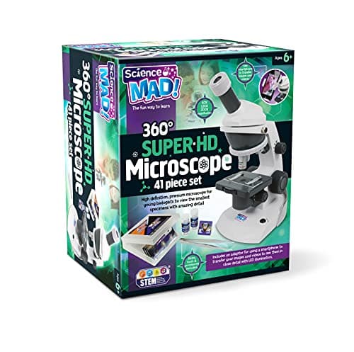Image of Science Mad - SM54-360 Super HD Microscope For Young Scientists - High Definition 200X Magnification Premium Microscope - Includes Mount for Smartphone Capture, 41 Piece Set, 6+ Years