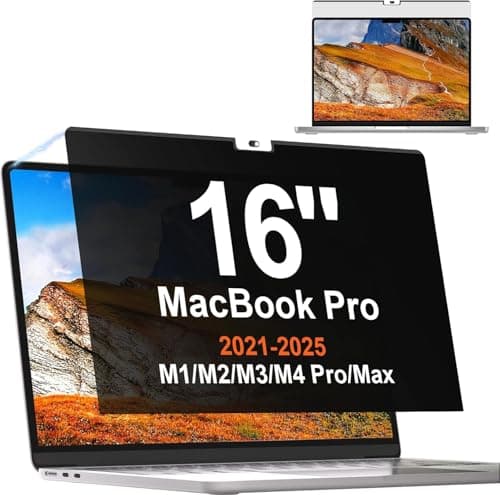 Image of Mamol Magnetic Privacy Screen Protector for MacBook Pro 16 Inch (2021-2025, M1-M4), Removable Vacuum Adsorption Anti Spy,Anti Glare Anti Blue Light Filter for MAC Laptop