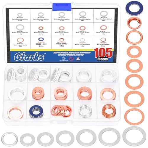 Image of GLARKS 105pcs 15 Sizes Automotive Oil Drain Plug Gasket Kit M10-M20 Aluminum Copper Steel Oil Crush Washer Seal for Toyota Honda Subaru VW Mercedes Benz