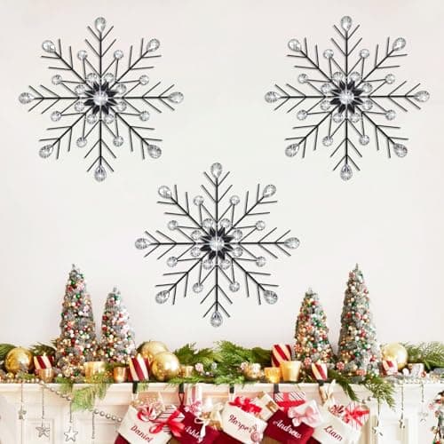 Image of ZEXUIRU 3 Set Black Metal Jeweled Wall Art Bling Crystal Home Décor Sun Burst Rhinestone Wall Hanging Diamond Accents