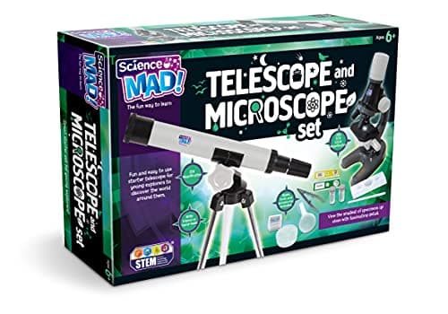 Image of Science Mad Microscope/Telescope Combo Set For Kids - Fun and Easy Starter 15x Magnification Telescope With Tripod and Stand + 100x Magnification Microscope, 6+ Years, Sm60