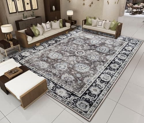 Image of Hafaa Machine Washable Rugs Living Room Large 200x290 cm – Soft Short Pile Brown Area Rugs For Bedroom Dining Room Kitchen Carpet Non Slip Traditional Floral Design Vintage Boho Cashmere Rug, Harmony