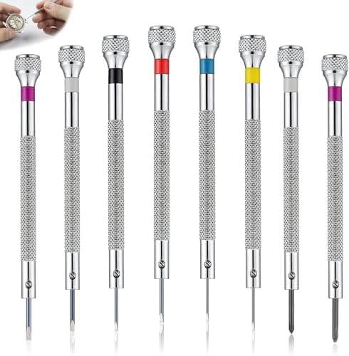 Image of 8 Pieces Watchmakers Jewelers Screwdrivers Set, 0.6-1.6mm Precision Screwdrivers Set, Glasses Screwdriver Set, Small Flathead and Phillips Hex Screwdriver Set, for Repairing Watch, Eyeglasses, Jewelry