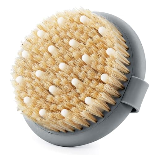 Image of Dry Brushing Body Massage Brush - Natural Boar Bristle Exfoliating Scrubber with Massage Nodes for Lymphatic Drainage, Blood Circulation, Cellulite Improving Skin Health for Women Men Elderly(Grey)