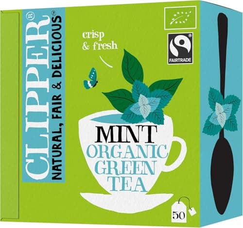 Image of Clipper Organic Green and Mint Tea Bags | Box of 50 Envelop String & Tag Teabags | Organic Tea | Eco-Conscious, Fair Trade Tea | Natural, Unbleached, Plant-Based, Compostable & Biodegradable Tea Bag