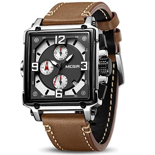 Image of MEGIR Men's Analogue Army Military Chronograph Luminous Quartz Watch with Fashion Leather Strap for Sport & Business Work ML2061G (Brown)