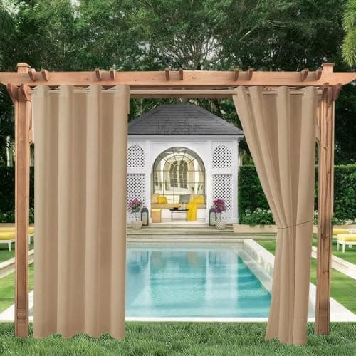 Image of LiveGo Outdoor Curtains for Garden Patio Gazebo Pergola,Waterproof,Windproof,Blackout Thermal Insulated Double Grommet(Top and Bottom) Outdoor Curtains for Garden Patio Door(1 Panel,52"*94",Beige)