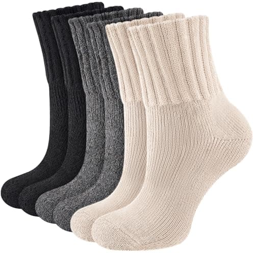 Image of Niorasen Thermal Socks for Women, 3 Pairs Wool Winter Warm Thick Socks, Full Cushioned Cosy Comfy Ladies Hiking Walking Boot Crew Sock with Gifts Box, 4-8 Black DarkGrey Apricot