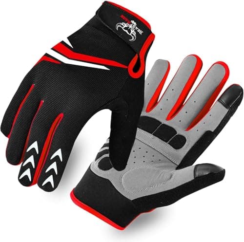 Image of WESTWOOD FOX Full Finger Cycling Gloves with Padding for Men Women, Anti-Slip, Shock Absorbing, Breathable, Touchscreen Mountain Bike Gloves for BMX, MTB Riding, Road Racing, Bicycle (S, RED)