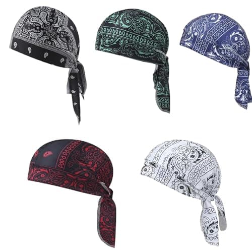 Image of TASBER Paisley Cooling Headscarf Cap, Breathable Motorcycle Head Wrap & Helmet Liner, Sweat Wicking Pirate Bandana Beanie for Cycling, Running & Outdoor Sports, Elastic Fit for Men & Women (5pcs)