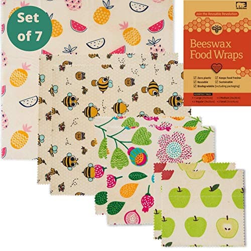 Image of Beeswax Wraps Set of 7 - Reusable Bees Wax Food Storage Wrap. One Tree Planted Per Purchase. Eco Friendly Alternative to Cling Film & Sandwich Bags. Zero Waste Cheese Wrappers by Two White Bears