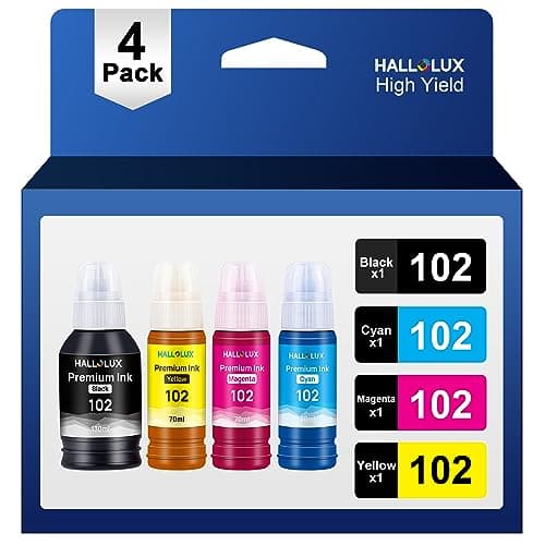 Image of HALLOLUX 102 Ink Compatible for Epson 102 Ink Bottle Multipack for Epson EcoTank ET-2700 ET-2750 ET-2751 ET-2756 ET-3700 ET-3750 ET-4750 ET-15000 (102 Black, 102 C/M/Y)