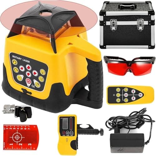 Image of Rotary Laser Level Kit, 360 Degree Self Leveling, Includes Receiver, Detector Holder, Carrying Case, 500m Construction Laser