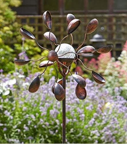 Image of Garden Mile 1.3m Solar Powered LED Wind Spinner Outdoor Garden Lighting Light Up Crackle Ball Large Decorative Light Colour Changing Solar Stake Light 130cm Light Up Garden Ornament
