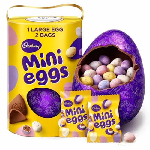 Image of Cadbury Mini Eggs Chocolate Extra Large Easter Egg, Includes 1 Extra Large Egg and 2 Mini Eggs Chocolate Bags Perfect For Easter Egg Hunt Great Gift For Kids & Adults